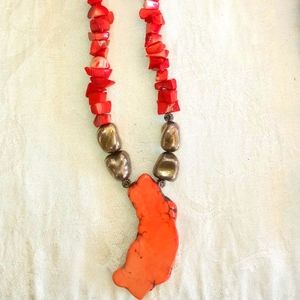 Red Coral and Champagne Pearl Necklace